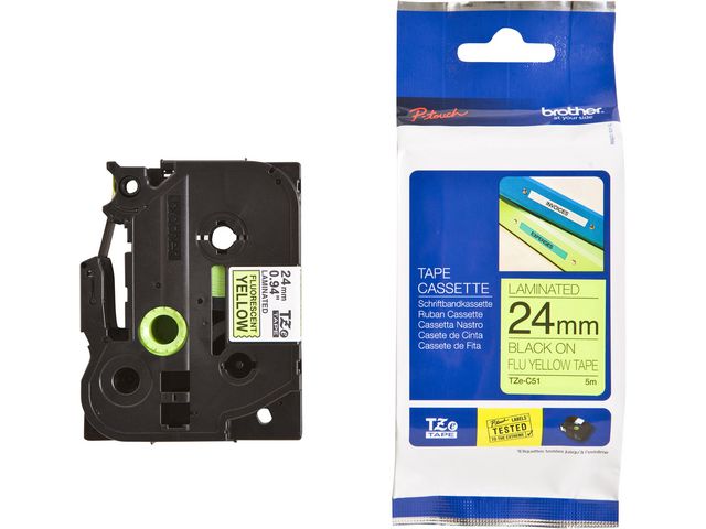 Tape BROTHER TZEC51 24mm svart på gul