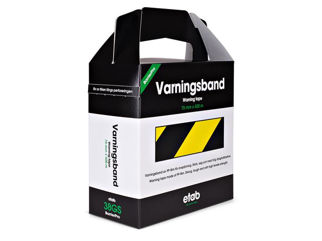 Varningsband 75mmx500m gul/svart