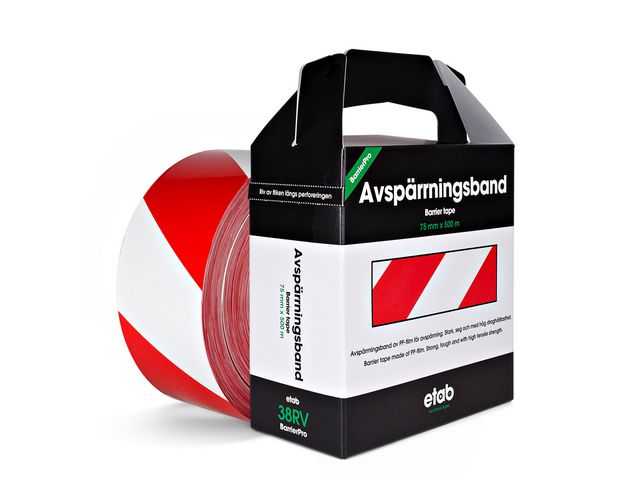 Varningsband 75mmx500m röd/vit