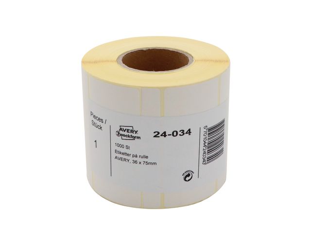 Etikett AVERY på rulle 75x36mm 1000/rl