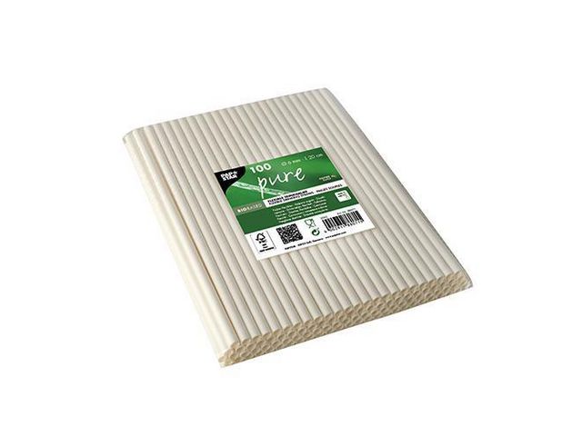 Sugrör PURE papp böjbar 20cm vit 100/fp