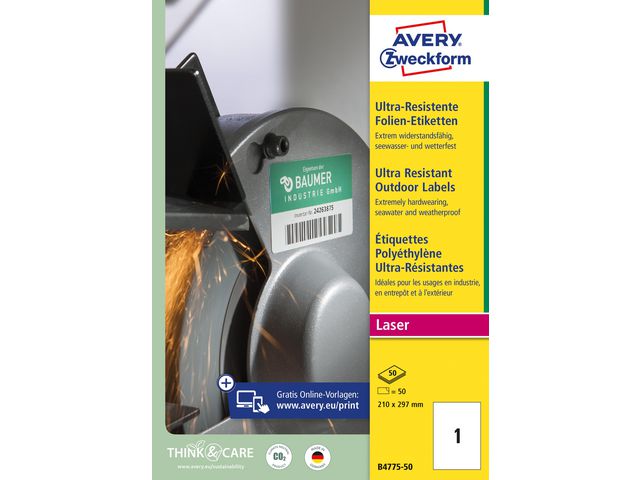 Etikett AVERY Slitst. 210x297mm 50/fp