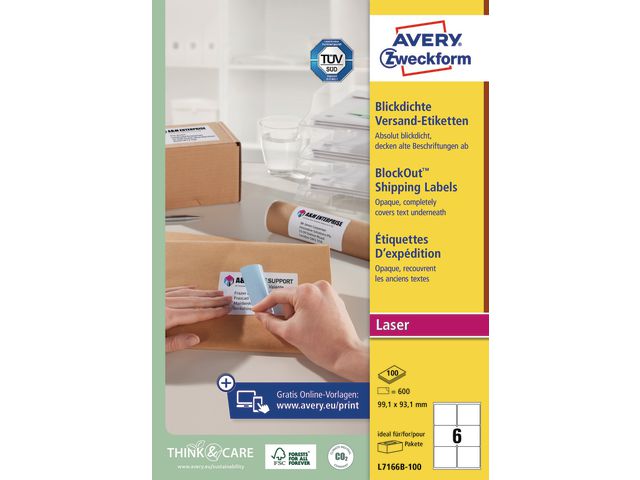 Etikett AVERY 99,1x93,1mm 600/fp