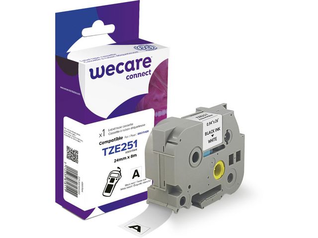 Tape WECARE 24mm TZe-251 svart på vit