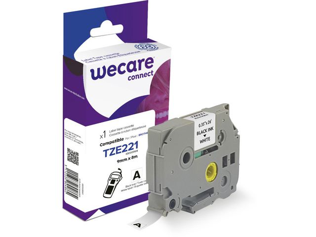 Tape WECARE 9mm TZe-221 svart på vit