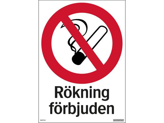 Skylt Rökning förbjuden plast 210x297mm