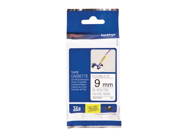 Tape BROTHER TZEFX221 9mm svart på vit